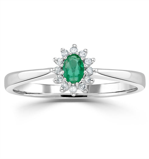 Emerald 4 x 3mm And Diamond 9K White Gold Ring